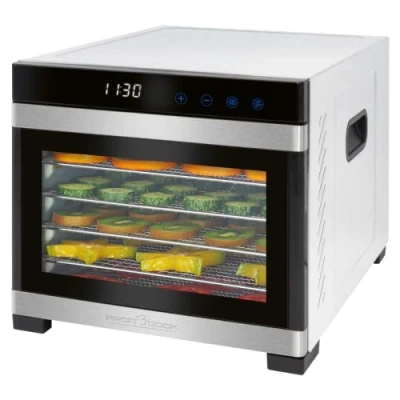Afbeelding van ProfiCook® PC DR 1218 Droogautomaat, roestvrij staal, temperatuurregelaar van 35 75 C, BPA vrij, timerfunctie, 6 etages, led display, touch bediening, fruit, vlees, vruchten, droger, 650 watt