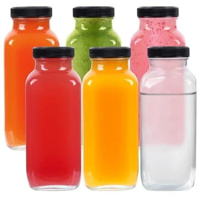 Afbeelding van Winter Shore 475 ml Glazen Sapflessen met Doppen [6 Pak] Herbruikbare Drankflessen, Zwarte Lege Sapcontainers voor Water, Melk, Ijsthee, Honing, Smoothies, Boba Tea, Kombucha, Drank