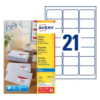 Afbeelding van Etiket Avery J8160 100 63.5x38.1mm wit 2100stuks