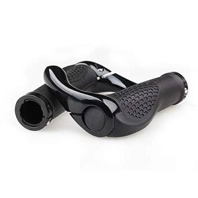 Afbeelding van VOANZO Fietsstuurgrepen, ergonomisch ontwerp Rubberen MTB Mountainbike handvatten met stuuruiteinden Hoorns, comfortabele beschermer (zwart)