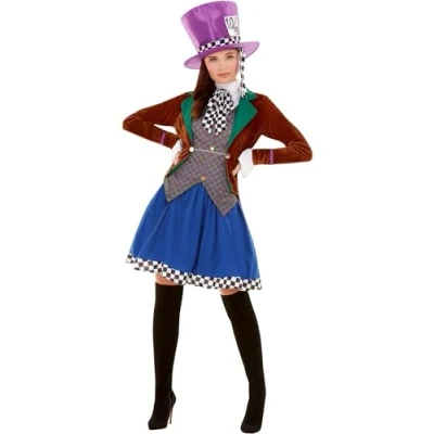 Afbeelding van Miss Hatter Costume, Multi Coloured, with Jacket, Attached Waistcoat, Skirt &amp; Hat, (PLUS X1)