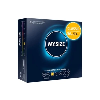 Afbeelding van MY.SIZE Classic condooms maat 3 I 53 mm breed 36 stuks grootverpakking premium extra dun true to touch gossamer dunne 0,07 wanddikte veganistisch