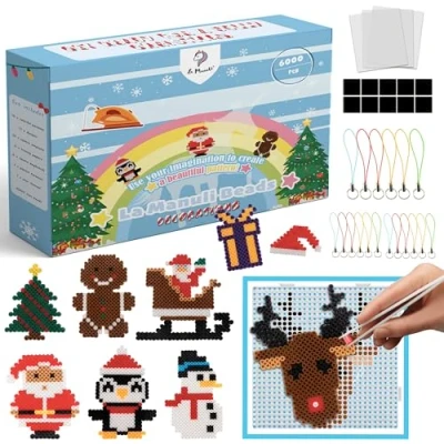 Afbeelding van La Manuli 6000 Bügelperlen Weihnachten Perlen mit jeder Marke Beads kompatibel 17 Muster Steckplatte Zubehör 12 Farben 5mm VOLLSTÄNDIGER Satz