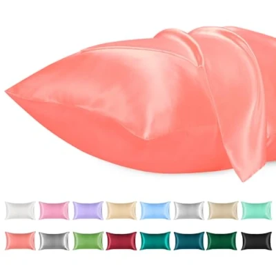 Afbeelding van Lirex 2 Pack Satijnen Kussenslopen, Standaard Formaat Zacht Effen Kleur Microfiber Kussensloop, Envelop Sluiting Kreukvrij Vervagingsbestendig Ademend (40x70 cm, Roze)