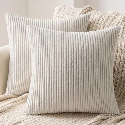 Afbeelding van MIULEE Set van 2 kussenslopen, corduroy, decoratieve kussensloop, bankkussen, sierkussen met verborgen ritssluiting, 45 x cm, beige
