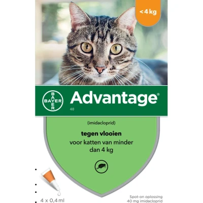 Afbeelding van 2x Advantage Anti Vlooiendruppels 40 Kat tot 4 kg pipetten