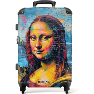 Afbeelding van NoBoringSuitcases.com® Koffer groot Rolkoffer lichtgewicht Kleurrijke Mona Lisa in graffiti stijl Reiskoffer met 4 wielen Grote trolley XL 20 kg bagage