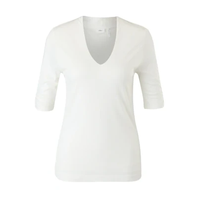 Afbeelding van s.Oliver Black Label MIT Vausschnitt Tshirt basic, Dames, Maat: 38, Soft white