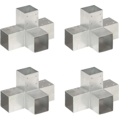Afbeelding van vidaXL Paalverbindingen 4 st X vorm 91x91 mm gegalvaniseerd metaal