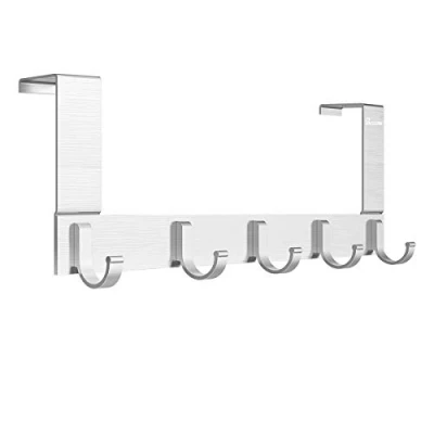 Afbeelding van Anjuer Multifunctionele 5 haken deurhaken kledinghaken voor handdoeken, hoeden, gewaden, sleutels, handtassen, mantels aluminiumlegering, geborstelde bovenlaag, zilver