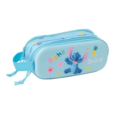 Afbeelding van Pennenetui met 2 vakken Lilo &amp; Stitch Licht Blauw 21 x 8 6 cm 3D