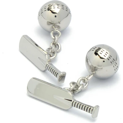 Afbeelding van Manchetknopen Cricket Bal en Bat met Ketting Zilverkleurig