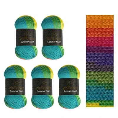 Afbeelding van Wollbiene Summer Touch Batik 5 x 100 gram wol meerkleurig met kleurverloop, 500 gemerceriseerde breiwol microvezel acryl (504 regenboog)