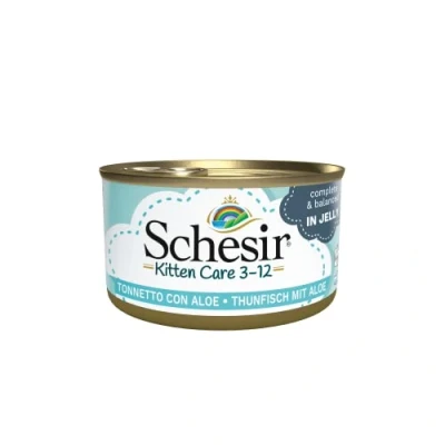 Afbeelding van Schesir Cat Jelly Kitten Tonijn met aloë vera, nat kattenvoer voor kittens in gelei, 24 blikjes x 85 g