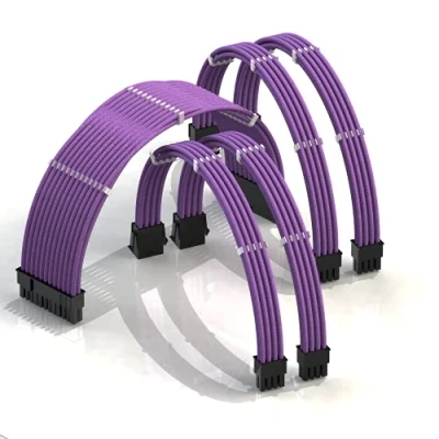 Afbeelding van LINKUP AVA 30cm PSU Ingekapselde Kabelverlenging GPU PC voeding, gevlochten, met kabelklem┃1x 24 P (20+4)┃2x 8 (4+4) CPU┃2x (6+2) Set┃300mm Purper