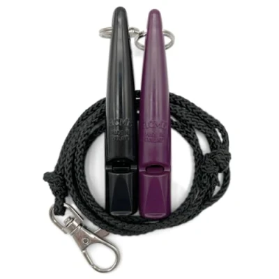 Afbeelding van ACME Hondenfluitje nr. 211,5 met fluitband, in dubbelpak, 2 fluitjes inclusief banden, ideaal voor het terugroepen, luid en breed (Black + paars)