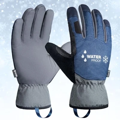 Afbeelding van KAYGO Waterdichte thermische werkhandschoenen voor mannen vrouwen, geïsoleerde fleece voering, warme winterhandschoenen koud weer, sneeuw, buitenactiviteiten, vriesopslag (marineblauw, Large,