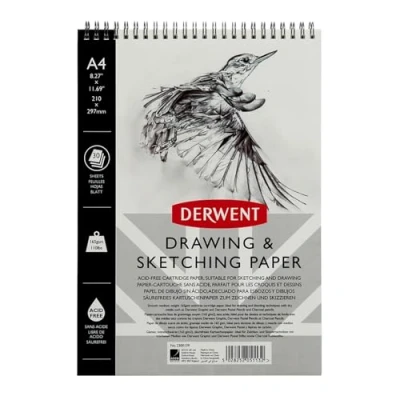 Afbeelding van Derwent Schetsblok, A4 Staande Positie, Tekenen en Schrijven, 30 Vellen, Zuurvrij Papier, Ringband, Professionele Kwaliteit, 2300139