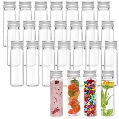 Afbeelding van Kurtzy Helder Plastic Test Buisjes met Schroef Dop &amp; Schoonmaak Borsteltje (25pak) 50ml Herbruikbaar Transparante Container voor Snoep Opslag, Vloeistoffen, Badzout, Kralen en Bloemen