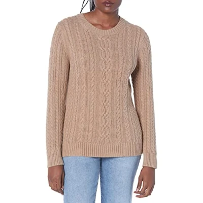 Afbeelding van Amazon Essentials vrouwen visser kabel ronde hals trui,kameel heide,L XL