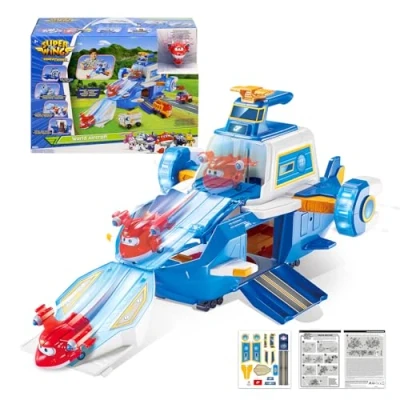 Afbeelding van Super Wings World Aircraft Playset transformeert in een glijdende baan met koel licht en geluidseffecten, 2 &#039;&#039; Jett Transform a Bot, Transformer Toy voor 3+ Jaar oud jongen meisje