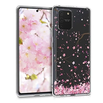 Afbeelding van kwmobile telefoonhoesje geschikt voor Samsung Galaxy S10 Lite Hoesje smartphone in poederroze / donkerbruin transparant Kersenbloesembladeren design