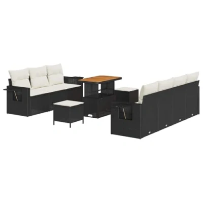 Afbeelding van vidaXL 10 delige Tuin Sofa Set met Kussens Zwart Poly Rattan Acacia