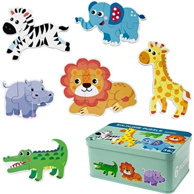 Afbeelding van Comius Sharp Kinderpuzzel, 6 stuks houten puzzel, Montessori speelgoed, jigsaw set, vormpuzzels, vroeg leren, educatief cadeaus voor 2, 3, 4, 5 jaar, peuters, kinderen (Animal)