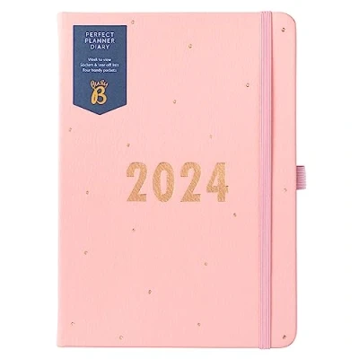 Afbeelding van Busy B Perfect planner Dagboek januari tot december 2024 A5 Roze Kunstleer Week om met stickers en scheurlijsten te bekijken