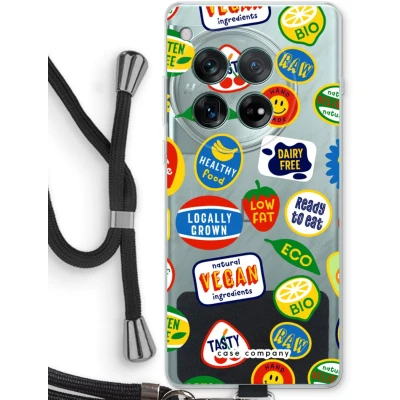 Afbeelding van Case Company® hoesje met Koord geschikt voor OnePlus 12r Fruitsticker Telefoonhoesje Zwart Bescherming aan alle Kanten en Over de Schermrand