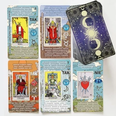 Afbeelding van Gemakkelijke Tarot leren tarotkaarten, tarotkaarten voor beginners, eenvoudige en snelle interpretatie van het tarotdek met Poolse betekenissen.