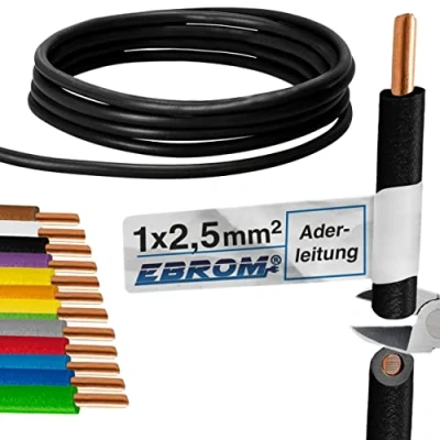 Afbeelding van EBROM Aderleiding enkele draad stijf PVC leiding bedradingsleiding H07V U 2,5 mm² kleur: zwart vele lengtes naar keuze, van 10 meter tot 100 uw geselecteerde lengte: m