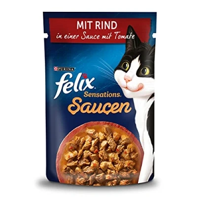 Afbeelding van FELIX Sensations sauzen kattenvoer nat met rundvlees in een saus tomaten, 26 stuks (26 x 85 g)