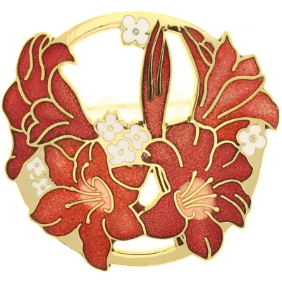 Afbeelding van Behave Broche met bloem surfinia rood wit emaille sierspeld sjaalspeld