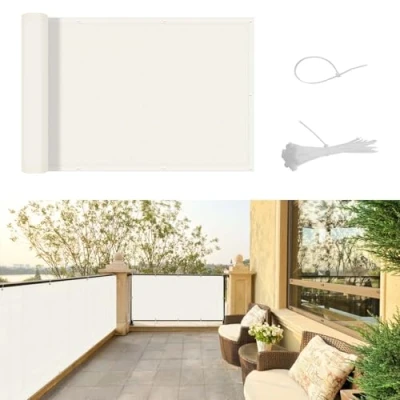 Afbeelding van SUNNY GUARD Balkonscherm, inkijkbescherming, 90 x 600 cm, balkonafdekking, PES UV bescherming, weerbestendig, met kabelbinders, Crème
