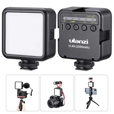 Afbeelding van ULANZI VL49 Op Camera Vlog Pocket Videolamp, CRI 95+ Handige Oplaadbare LED Vullamp, met 3 Koude Schoen Poort, 2000mAh USB C Mini Verlichting Video opnamen Youtuber Livestreaming Accessoires