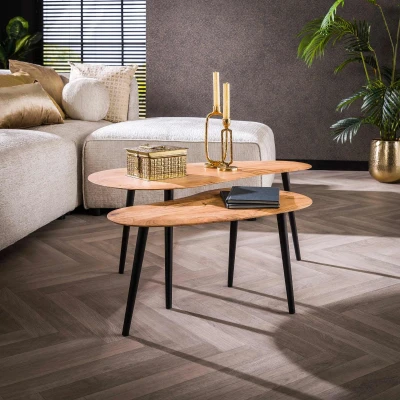 Afbeelding van Fraaai Bryan salontafel set van 2 organisch massief acaciahout Hout