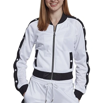 Afbeelding van Urban Classics Ladies Button UP Track Jacket Bomberjacks, Dames, Maat: Small, White/black/white