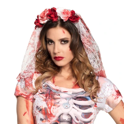 Afbeelding van Boland tiara horror bride dames 58 cm polyester wit/rood