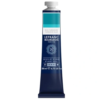 Afbeelding van Lefranc Bourgeois 301830 Fijne olieverf van uitstekende kwaliteit, lichtecht met een gelijkmatige consistentie, tube 200 ml, ideaal voor spieraammen, canvas, schilderbord Turquoise blauw