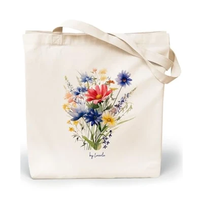 Afbeelding van Loxato Boodschappentas voor dames, linnen tas, shoppertas, dameshandtas, katoenen 35 x 42 cm, Extra breed, 8 boodschappentas, canvas Wilde bloemen boeket 4, Wide