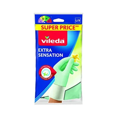 Afbeelding van Vileda Extra Sensation Zeer gevoelige handschoenen en pluche binnenhandschoenen, van katoen, groot