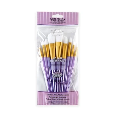 Afbeelding van Royal en Langnickel RCC 307 Crafter&#039;s Choice Platte Taklon Variety Borstelset Wit (Pak van 9)