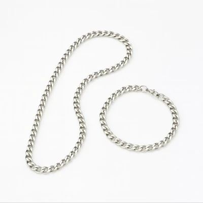 Afbeelding van RVS Cuban Link Sieraden set Zilverkleurige Ketting &amp; Armband voor Heren