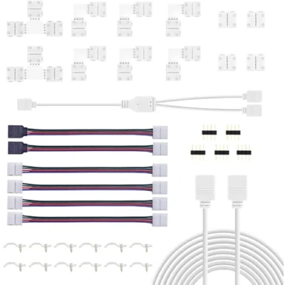 Afbeelding van LED Strip connector, verlenging, hoekverbinding, bevestigingsclips, L vormige connectoren, T connectoren voor 10 mm 4 polig RGB 5050