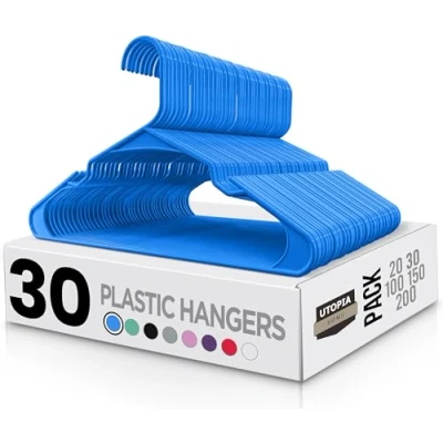 Afbeelding van Utopia Home Plastic standaard hangers voor kleding Heavy Duty en ruimtebesparende gekerfde (Pack van 30, blauw)