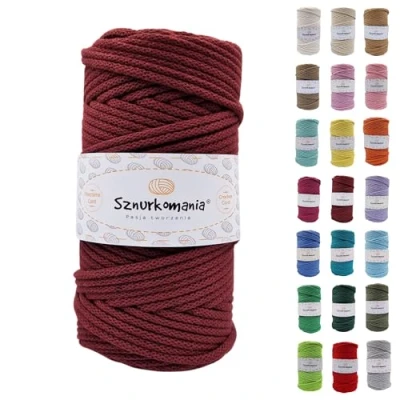 Afbeelding van Gevlochten katoenen koord, 5 mm, 100 m, 46 kleuren, gehaakt macramégaren, premium garen, macramétouw, Sznurkomania (bordeauxrood)
