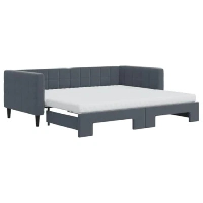 Afbeelding van vidaXL Slaapbank onderschuifbed matrassen 90x190cm fluweel donkergrijs