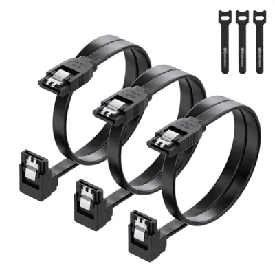Afbeelding van Cable Matters SATA III kabel van 6,0 Gbps met haakse hoek 90 graden in pakket 3 stuks (SATA kabel) zwart 45 cm