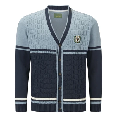 Afbeelding van Charles Colby +FIT Collectie gestreept kabelvest DUKE BRAYMEN Plus Size blauw